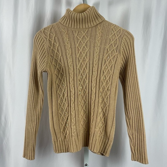 Style & Co Medium Petite Cable Knit Pearl Sequin Turtleneck Retro - Picture 1 of 6